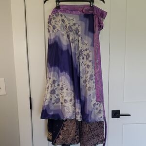 Elegant Colorful Reversible Silk Wrap Maxi Skirt